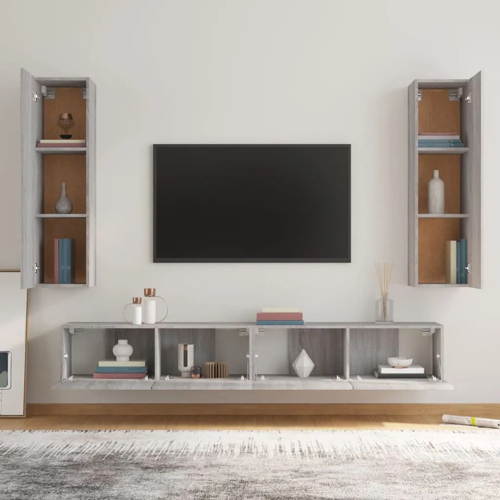 Conjunto móveis de TV 4 pcs madeira processada sonoma cinza