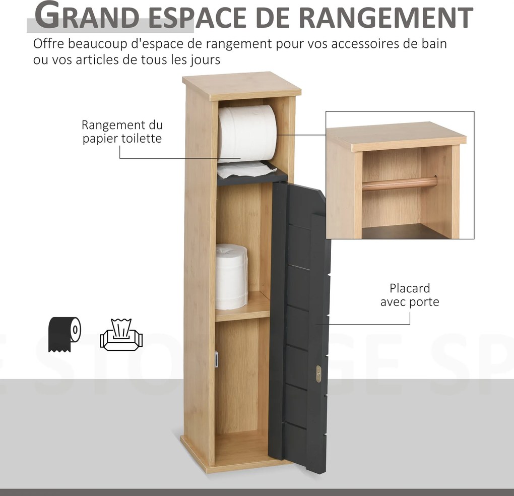 Suporte para papel higiénico 18 x 18 x 75 cm Porta-papel higiénico - 2 níveis, MDF cinzento bambu