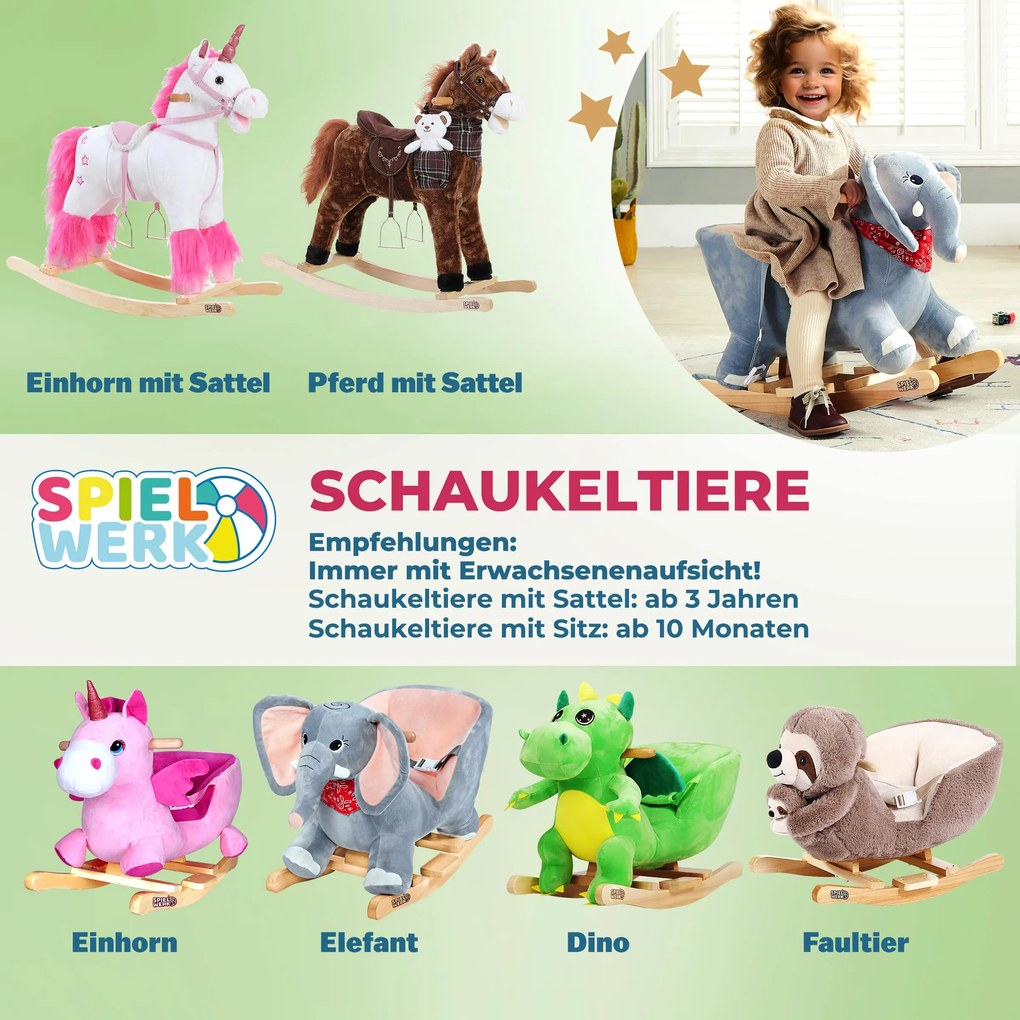 Brinquedo de balanço cavalo com função sonora 75 x 37 x 75 cm Castanho
