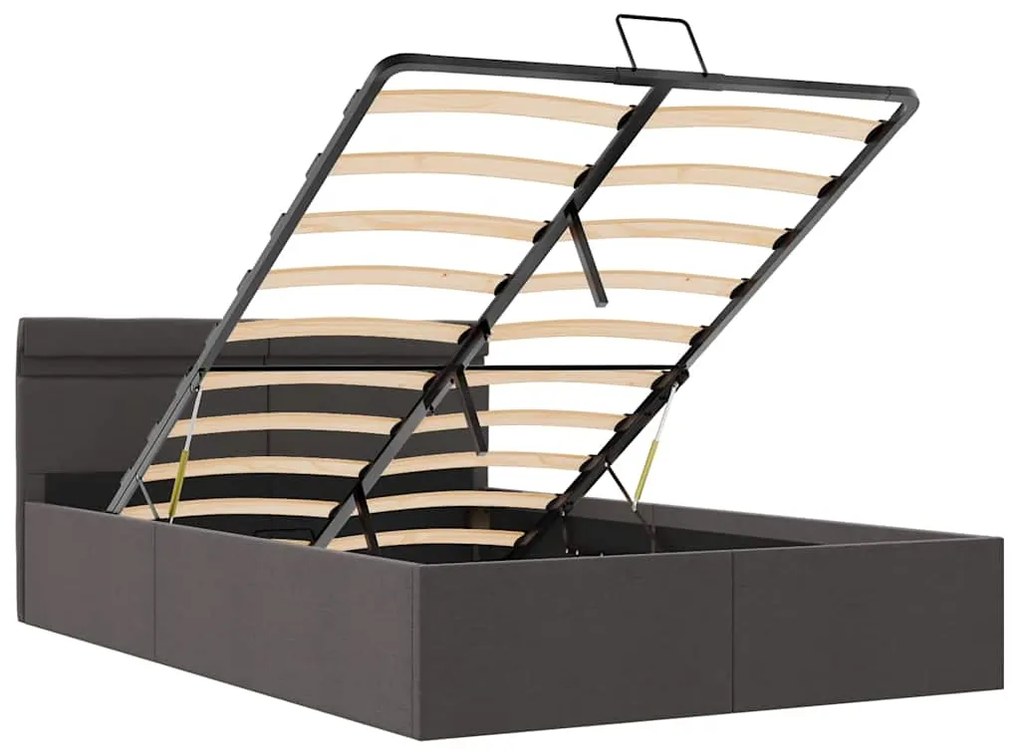 Cama hidráulica c/ arrumação LED 140x200cm tecido cinza-escuro