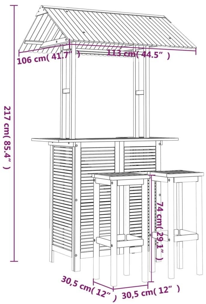 3 pcs conjunto de bar para jardim madeira de acácia maciça