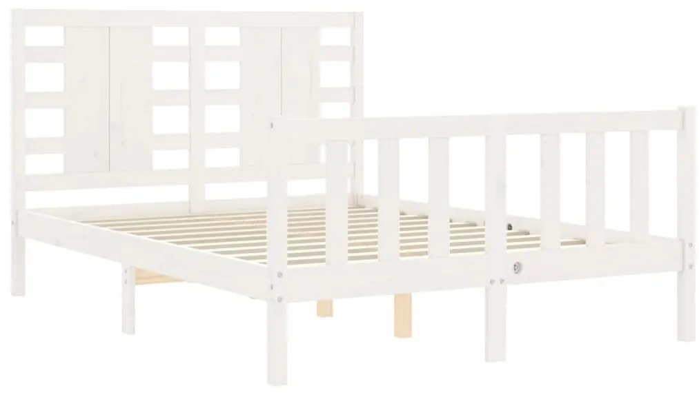 Estrutura de cama de casal com cabeceira madeira maciça branco