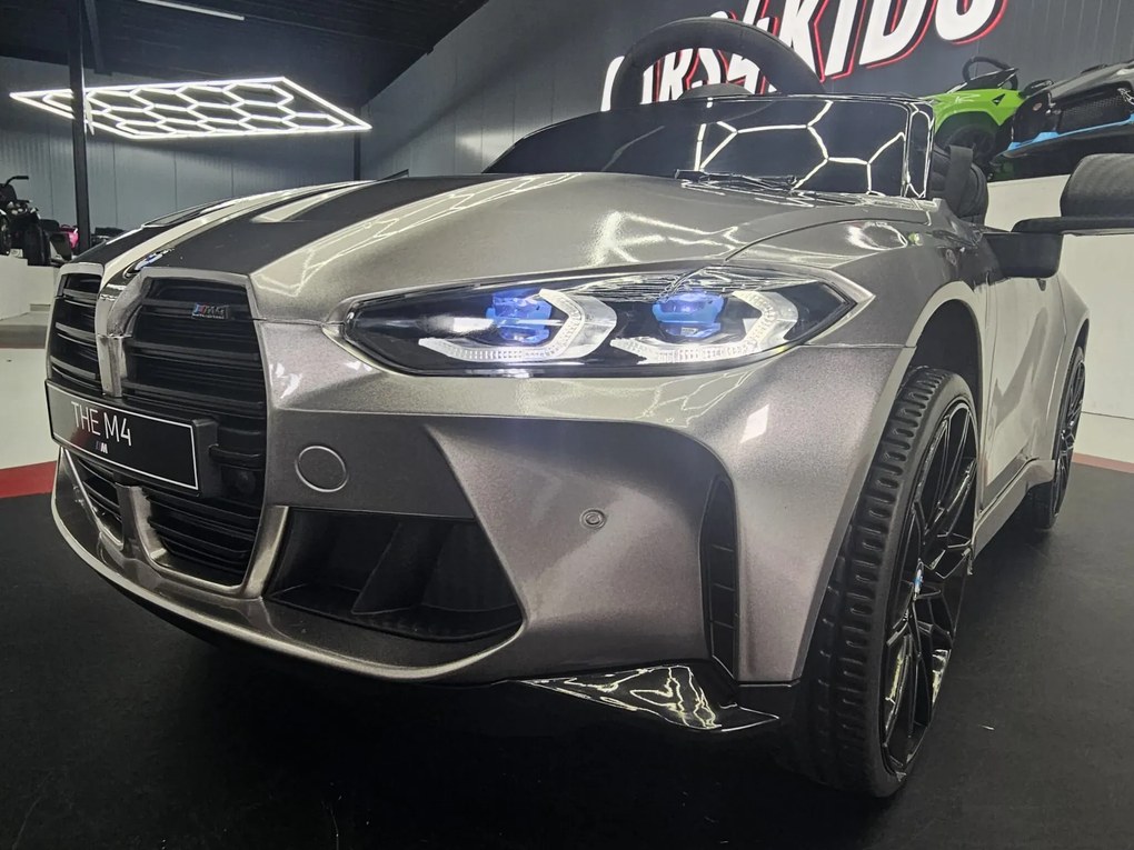Carro elétrico infantil BMW M4 12V Com Rodas EVA e Assento em couro Cinzento metálico