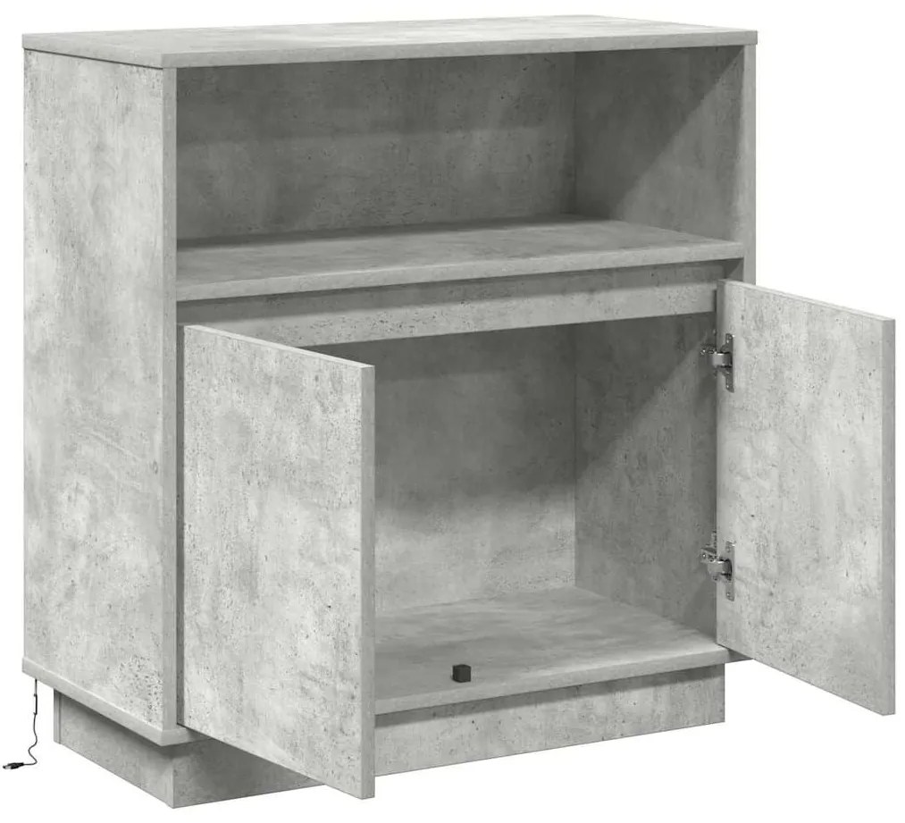 Aparador com LED Cinza Concreto 71x34,5x75 cm Madeira de Engenharia