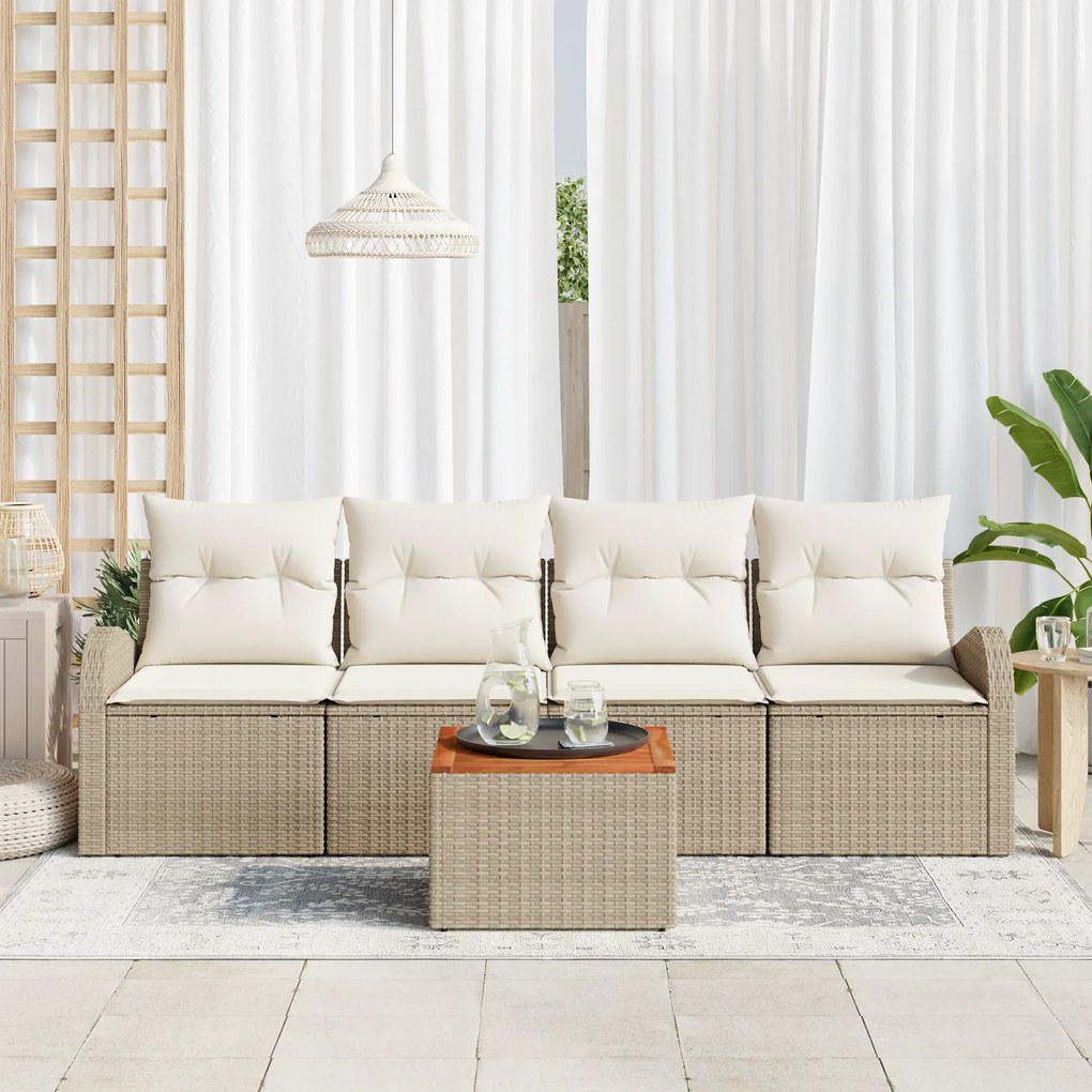 Conjunto de Sofá de Jardim vidaXL com Almofadas Bege Rattan Poliéster