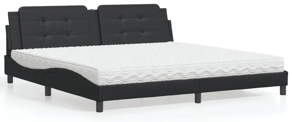 vidaXL Cama com colchão 200x200 cm couro artificial preto