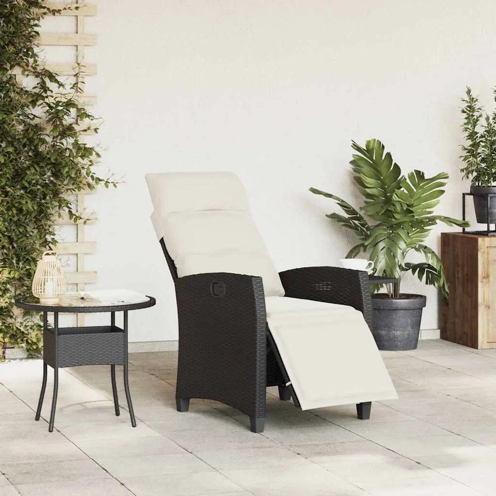 Cadeira de jardim reclinável com mesa de apoio vime PE preto