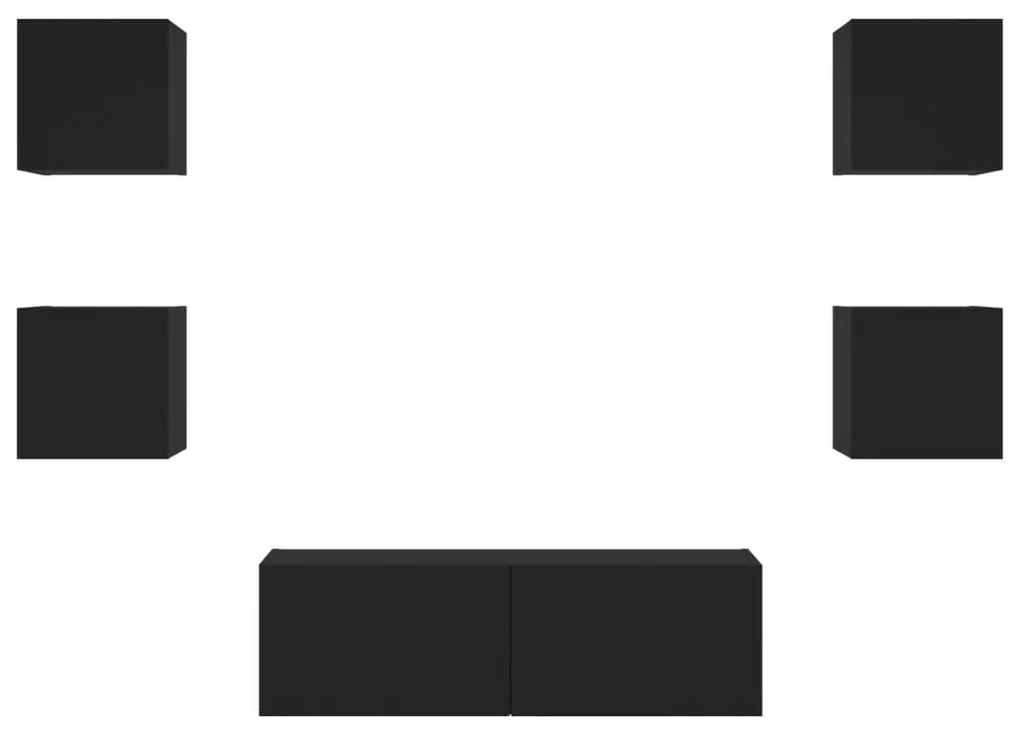 5 pcs móveis de parede para TV com luzes LED preto