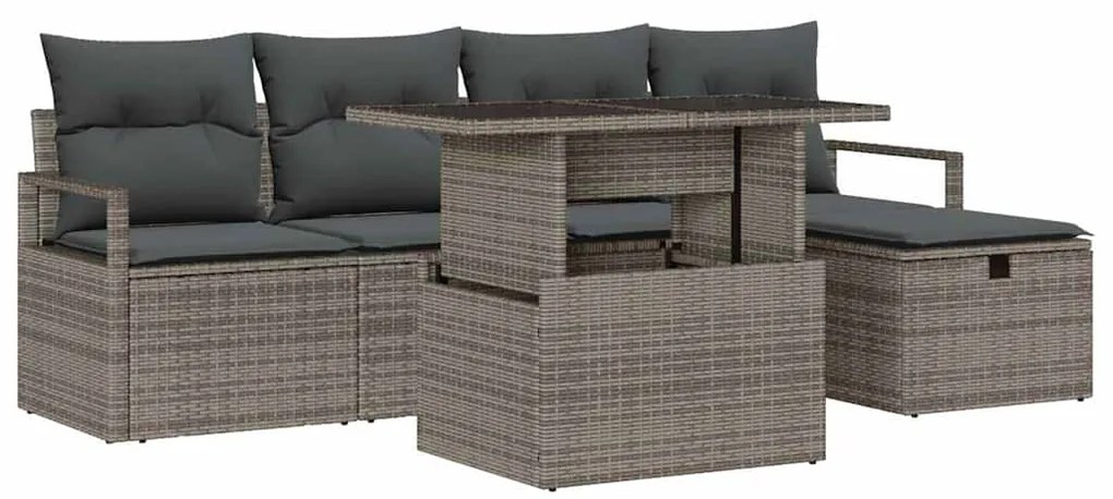 Conjunto de Sofá de Jardim com 6 Peças e Almofadas Cinza Rattan Sintét