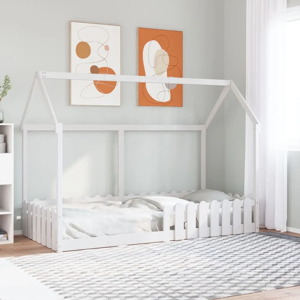 Cama infantil formato de casa 90x190 cm pinho maciço branco