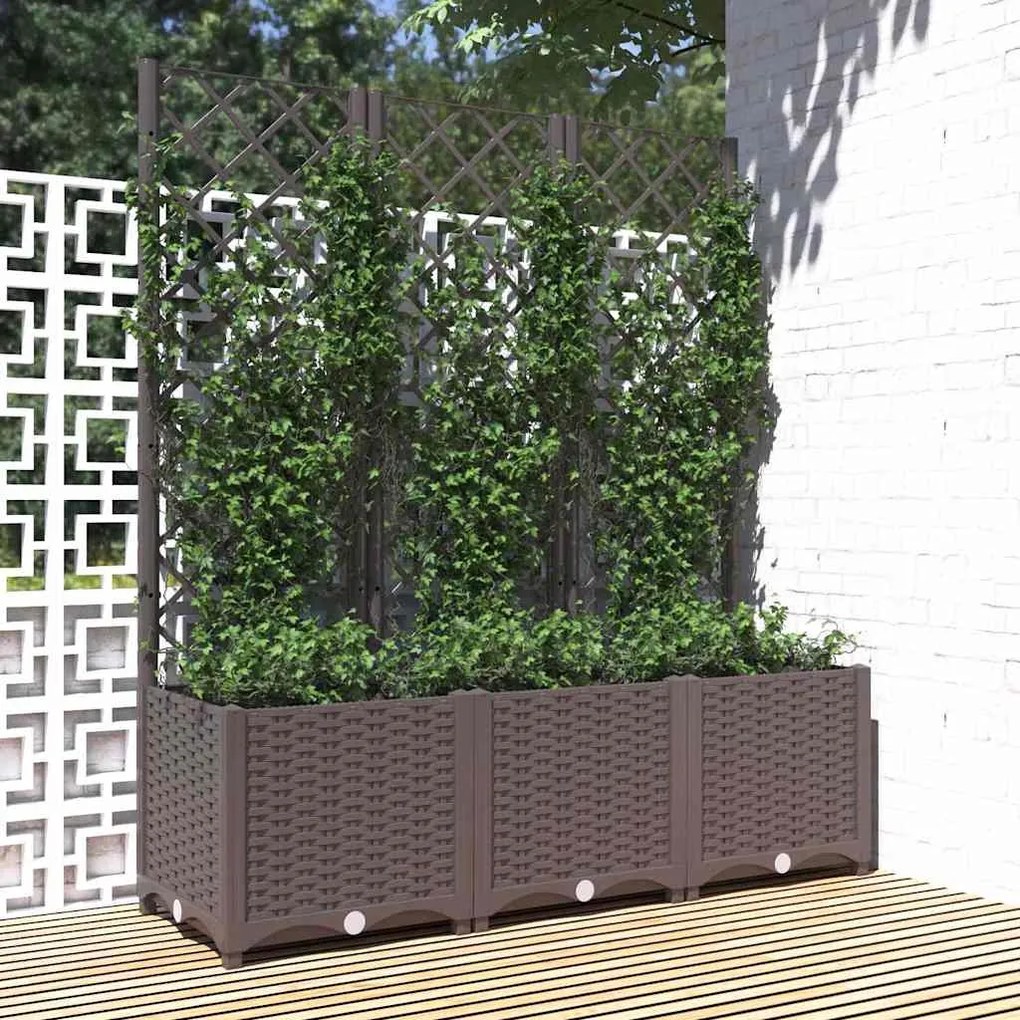 318263 vidaXL Vaso de jardim com treliça marrom 120x40x136 cm PP