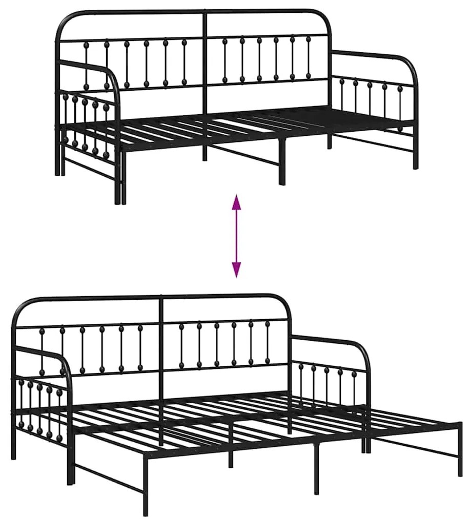 Estrutura de Daybed vidaXL com Cama Auxiliar Preta 90x190 cm Aço
