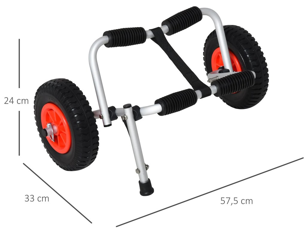 Carrinho de transporte dobrável para caiaque carga 75 kg de alumínio ajuste universal com rodas para barco canoa 57,5x33x24 cm prata