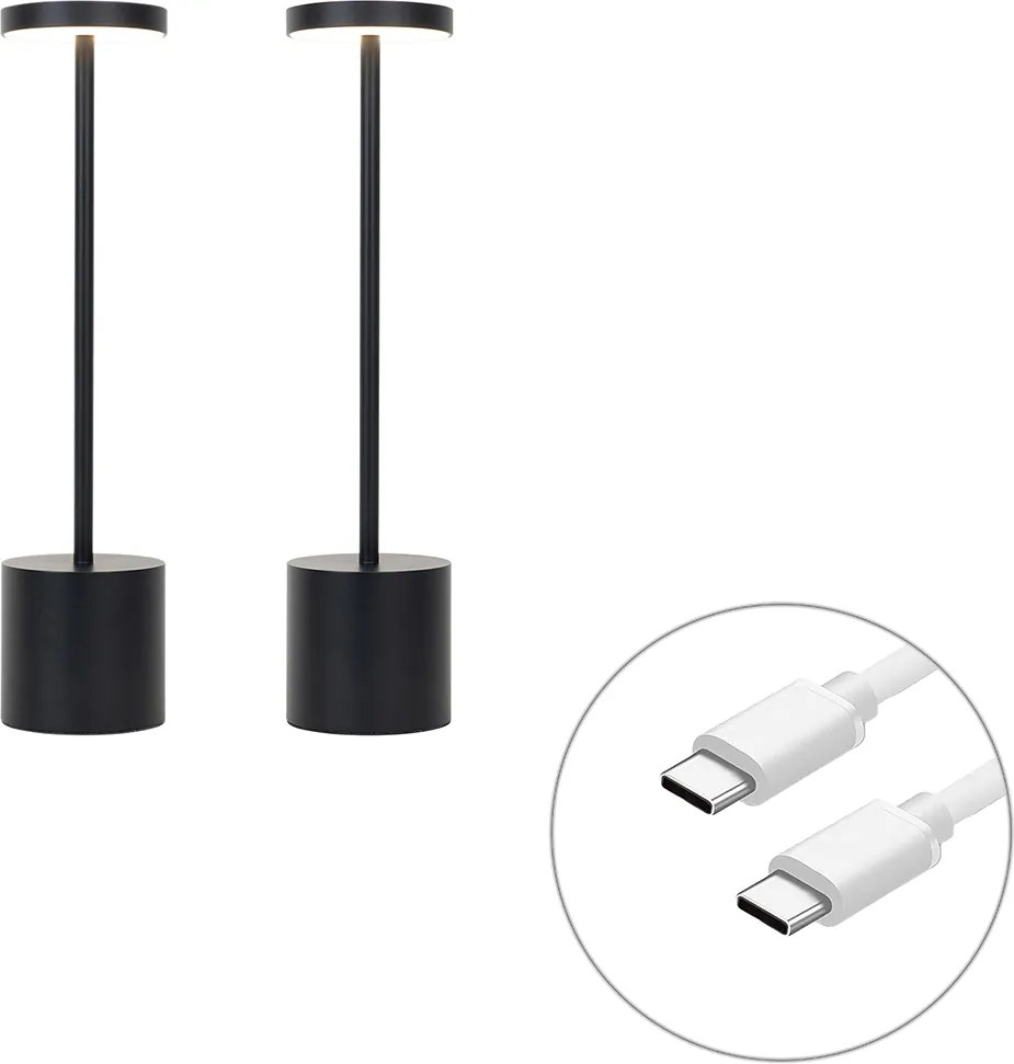Set of 2 Outdoor Table Lamps Black Incl. LED and Dimmer Rechargeable - Dupont