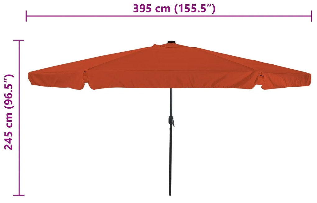 Parasol de Jardim vidaXL com Luzes LED ø395x245 cm Terracota