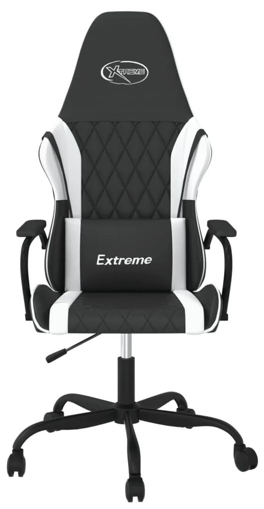 Cadeira gaming massagens couro artificial preto e branco