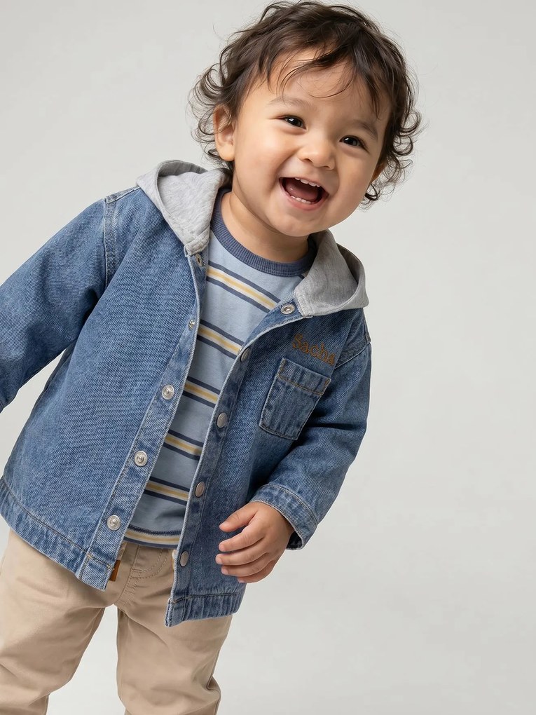 Camisa em ganga, com capuz, personalizável, para bebé stone