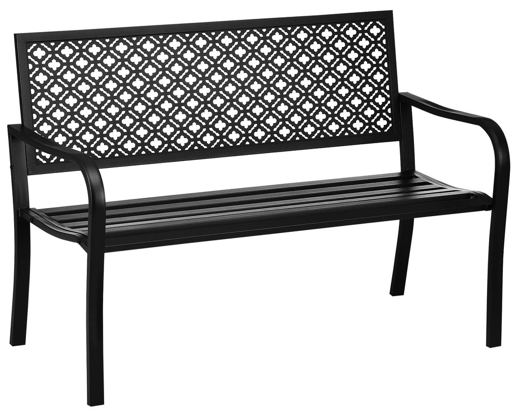 Outsunny Banco de Jardim de Aço Banco de Exterior de 2 Lugares com Encosto Decorativo 127x63x83cm Preto