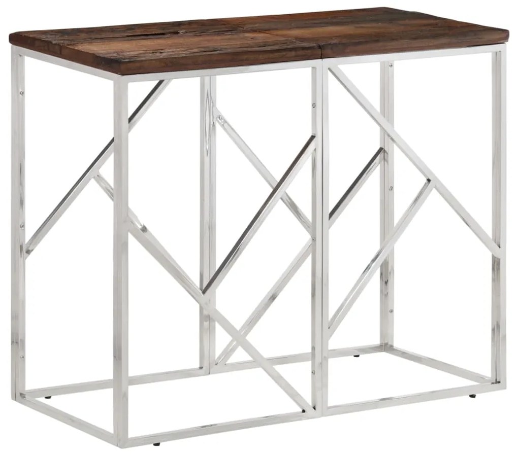 Mesa consola aço inoxidável/madeira ferroviária maciça prateado