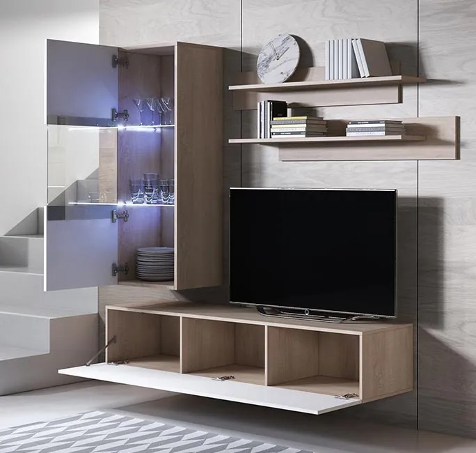 Conjunto de Móveis de Sala Pigeiros – 1,6 m – Modular em Sonoma e Bran