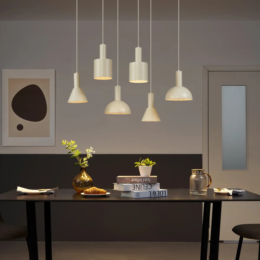 Candeeiro suspenso escandinavo creme 6 luzes - Biles