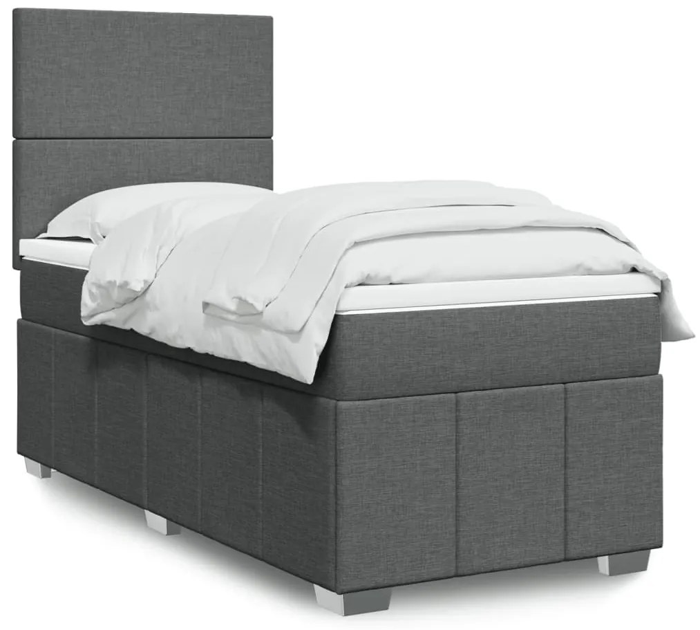 vidaXL Cama com molas/colchão 100x200 cm tecido cinza-escuro