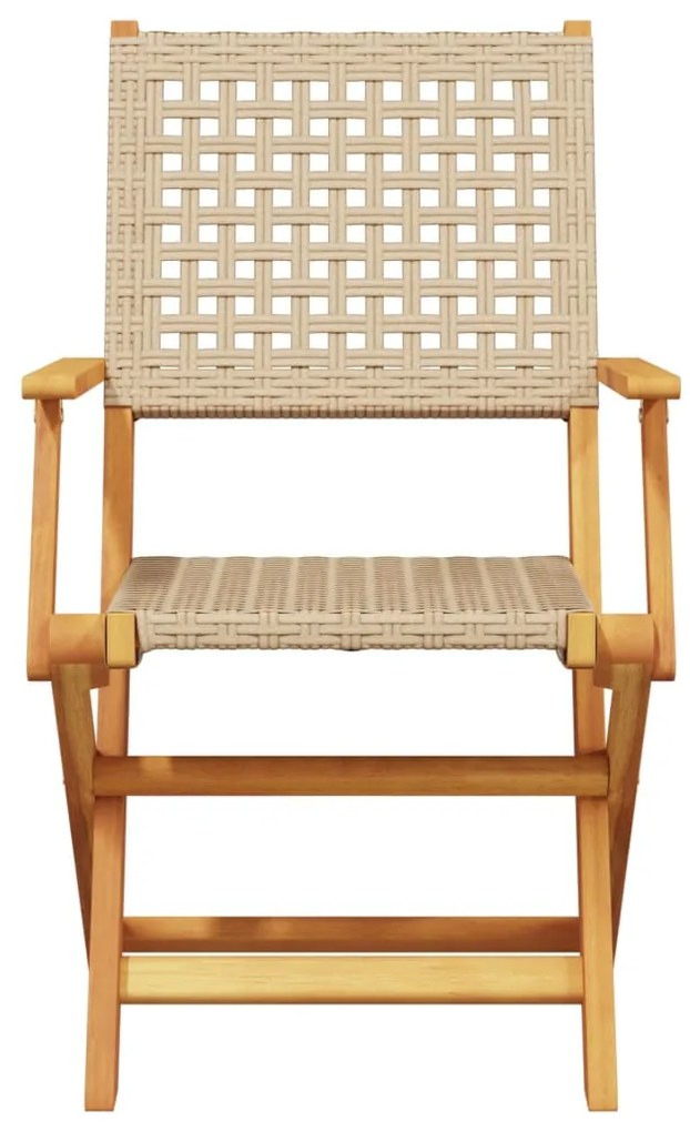 3 pcs conjunto de bistrô vime PE e madeira maciça bege
