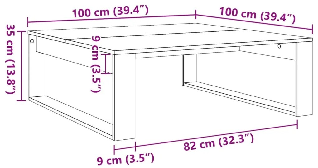 Mesa de centro 100x100x35 cm deriv. de madeira madeira velha