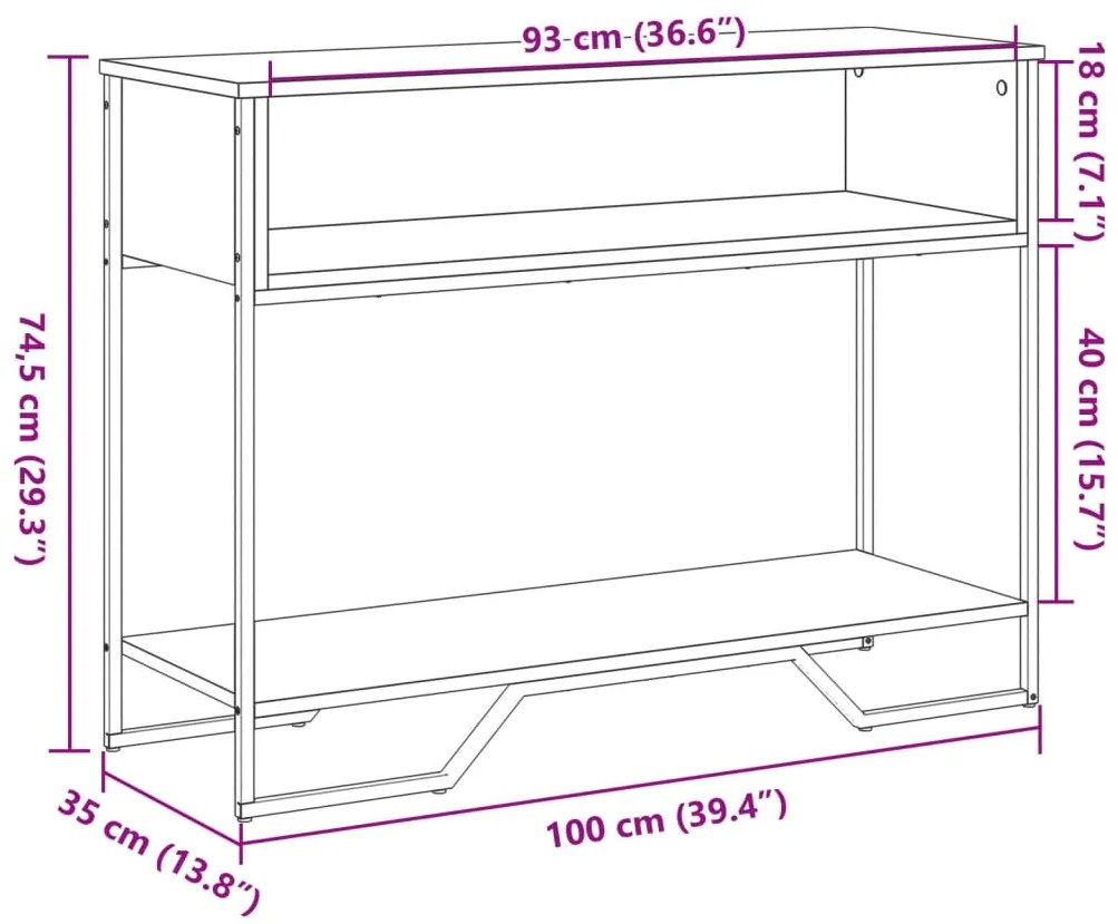 Mesa consola 100x35x74,5 cm derivados madeira carvalho castanho