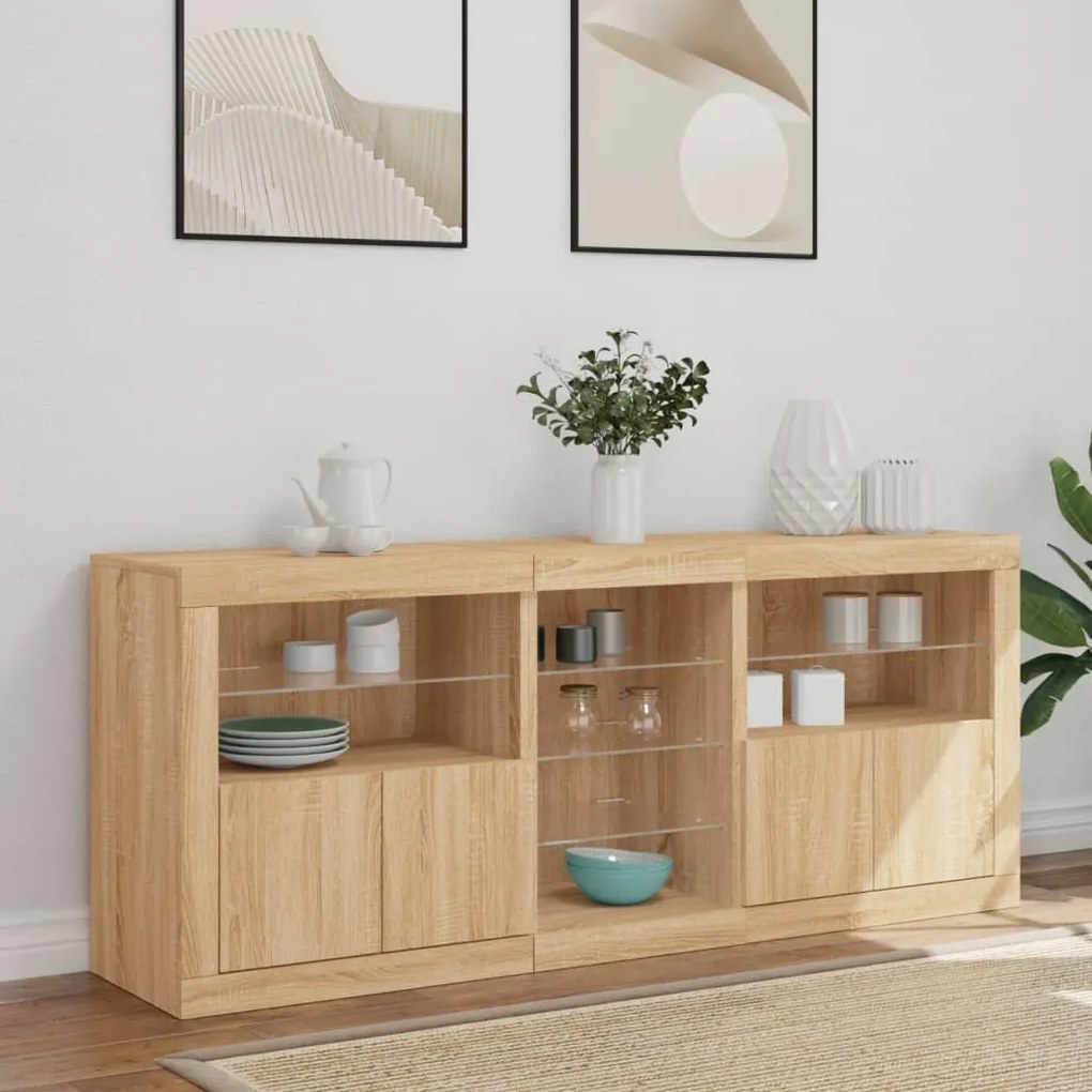 Aparador com luzes LED 162x37x67 cm carvalho sonoma