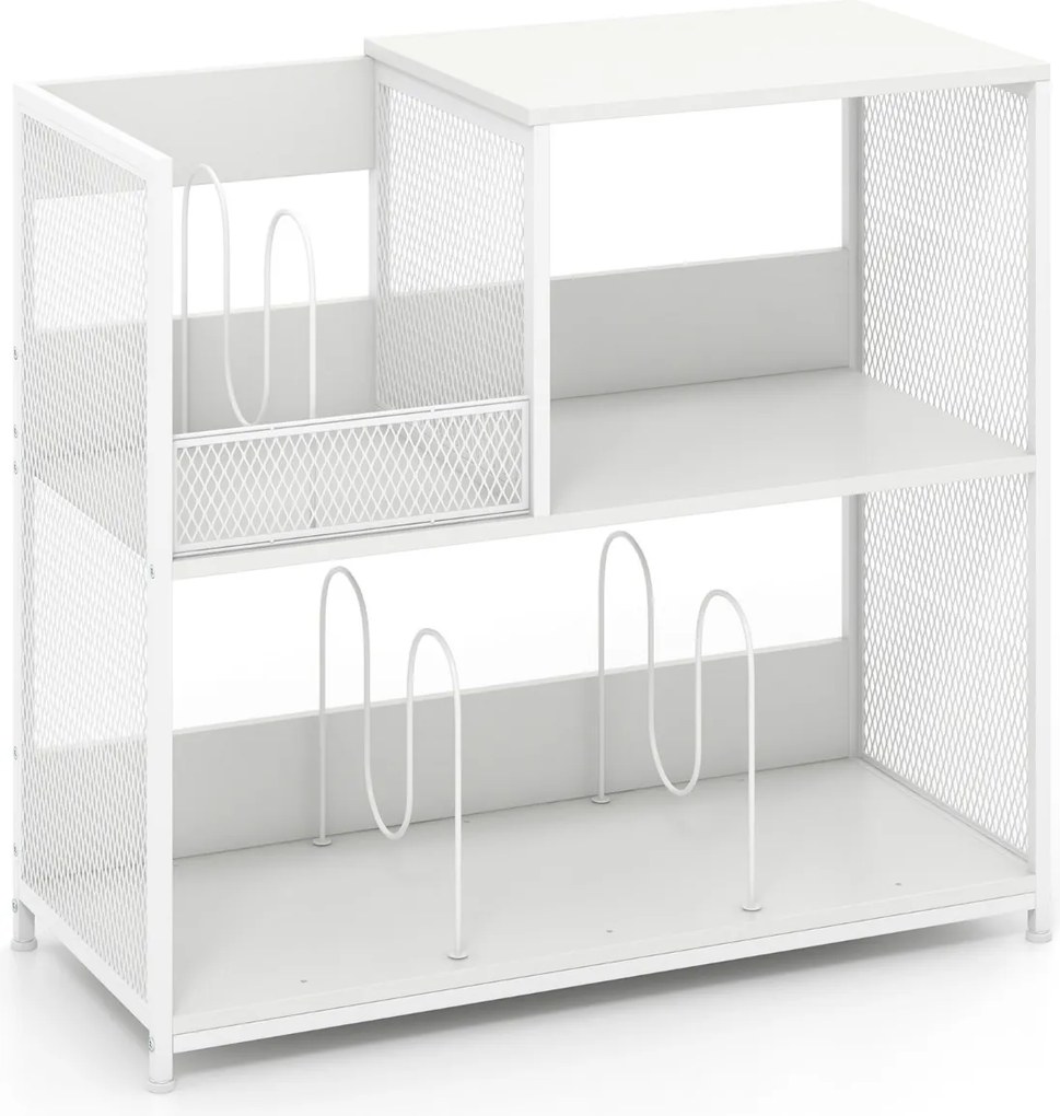 Suporte para gira-discos 83 x 36 x 76,5 cm de 3 níveis e para discos de vinil com capacidade para 300 álbuns com 3 divisórias Branco