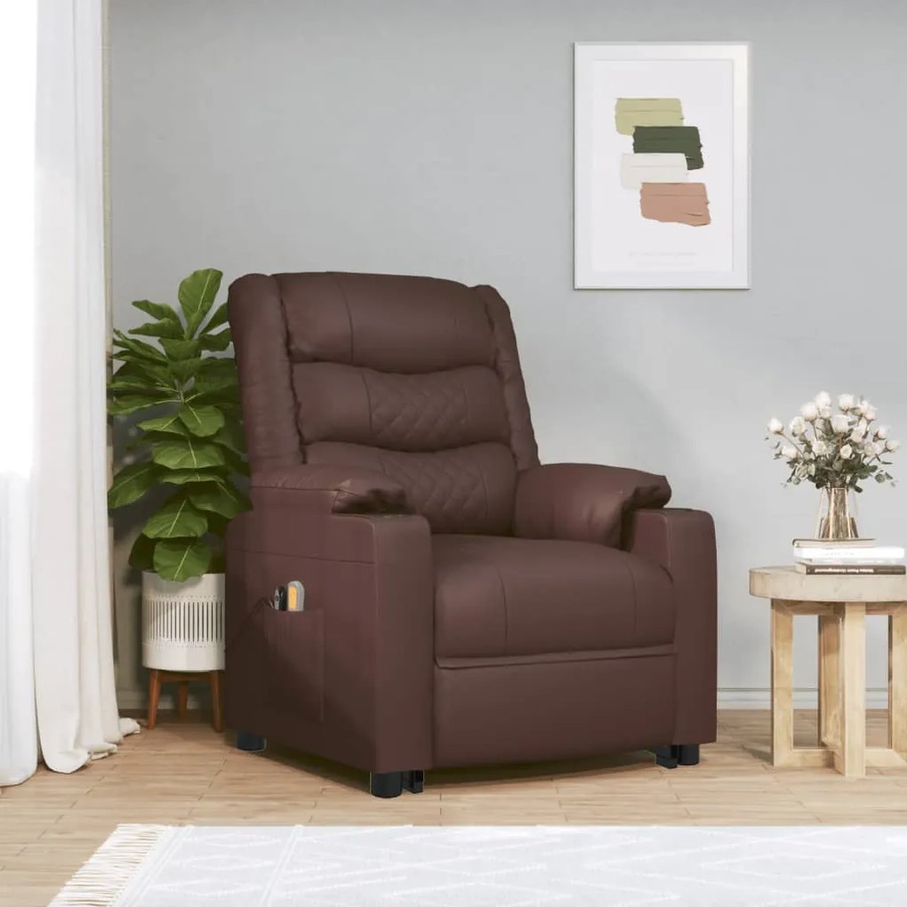 3143472 vidaXL Poltrona de massagens elevatória couro artificial castanho