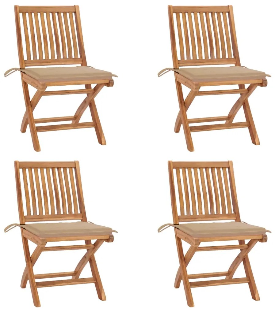 vidaXL Cadeiras de jardim dobráveis c/ almofadões 4 pcs teca maciça