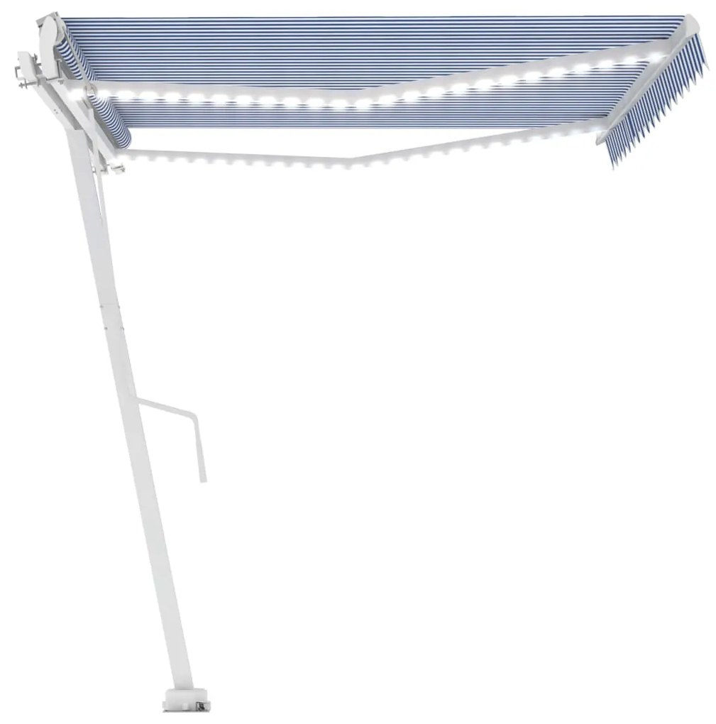 Toldo automático LED e sensor de vento 400x350 cm azul e branco