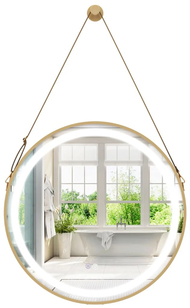Espelho de parede casa de banho 60 x 60 cm com fita para pendurar Luz LED de 3 cores Função de memória