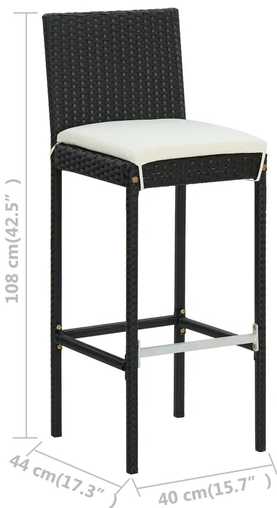 Bancos de bar com almofadões para jardim 2 pcs vime PE preto
