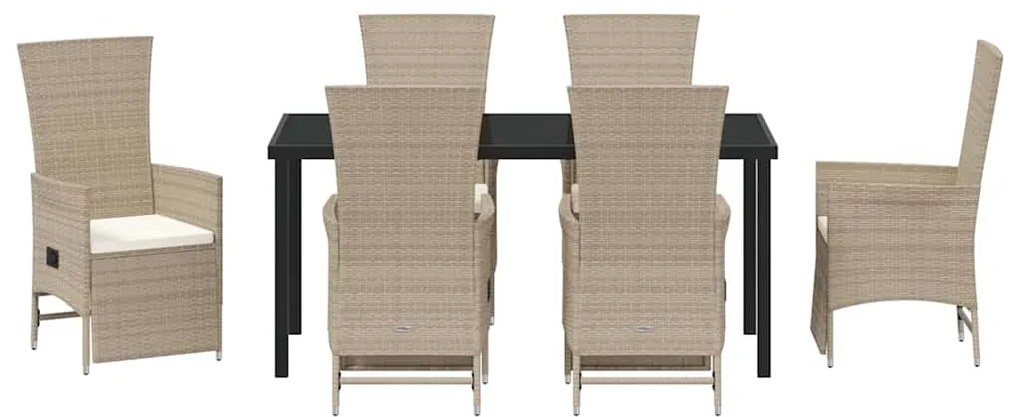 Conjunto de Cadeiras de Jardim Reclináveis 7 pcs Bege