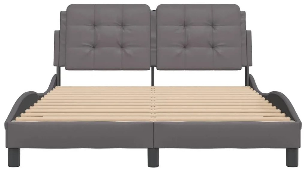 Estrutura cama c/ luzes LED 140x190 cm couro artificial cinza
