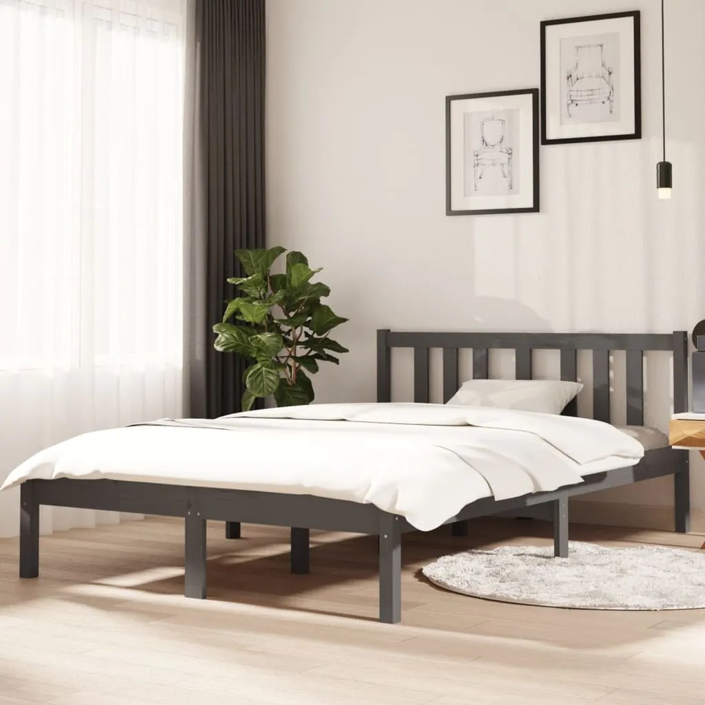 vidaXL Estrutura cama pequena casal 120x190 cm pinho maciço cinza