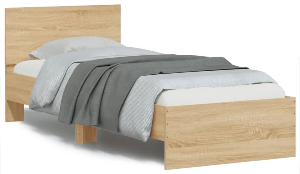 Estrutura cama c/ cabeceira/luzes LED 90x190 cm carvalho sonoma