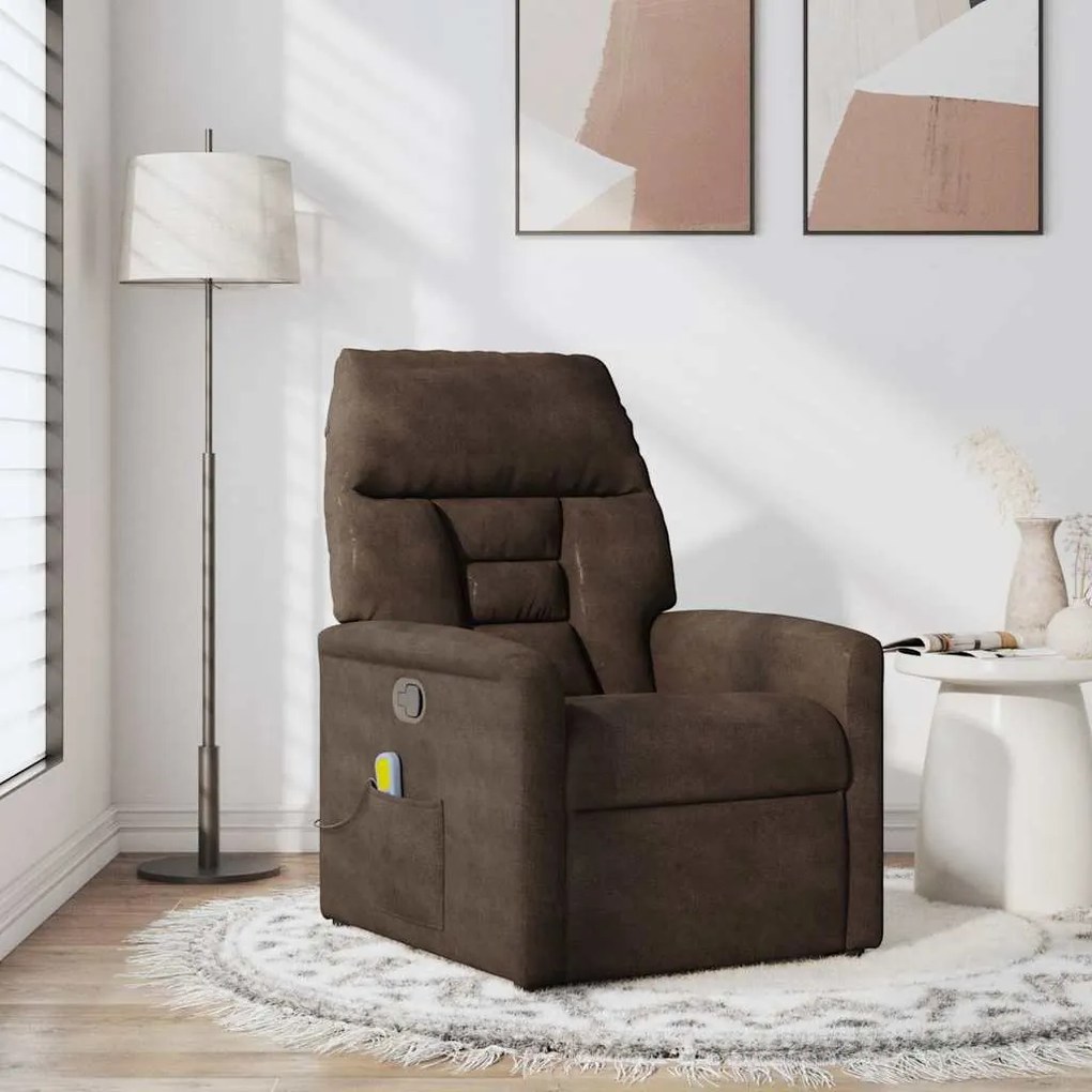 Poltrona de massagens reclinável tecido de microfibra castanho
