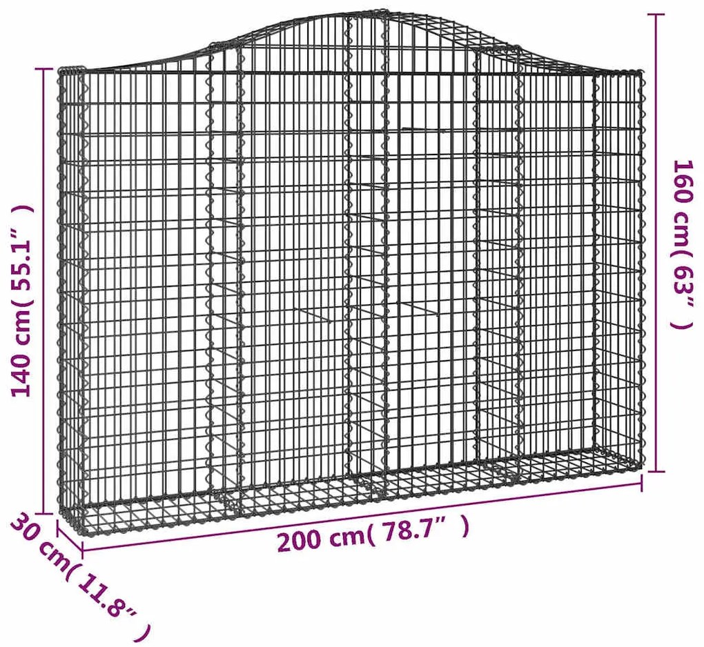 Cestos gabião arqueados 9pcs 200x30x140/160cm ferro galvanizado
