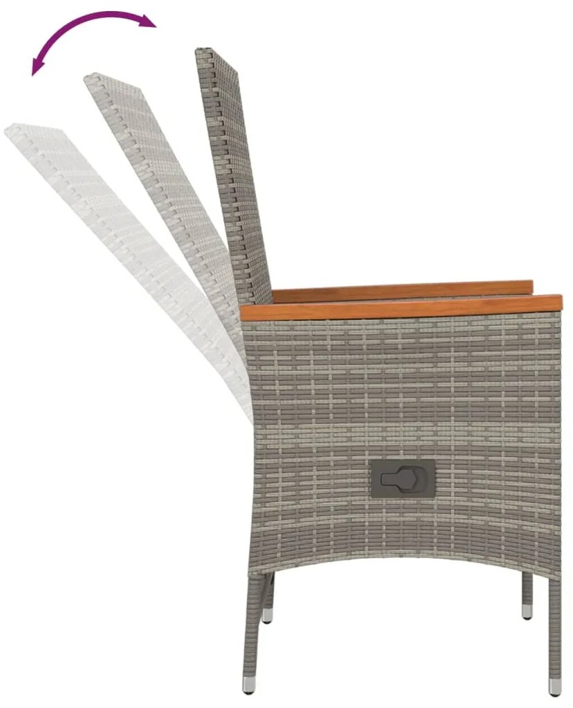 9 pcs conjunto de jantar p/ jardim c/ almofadões vime PE cinza