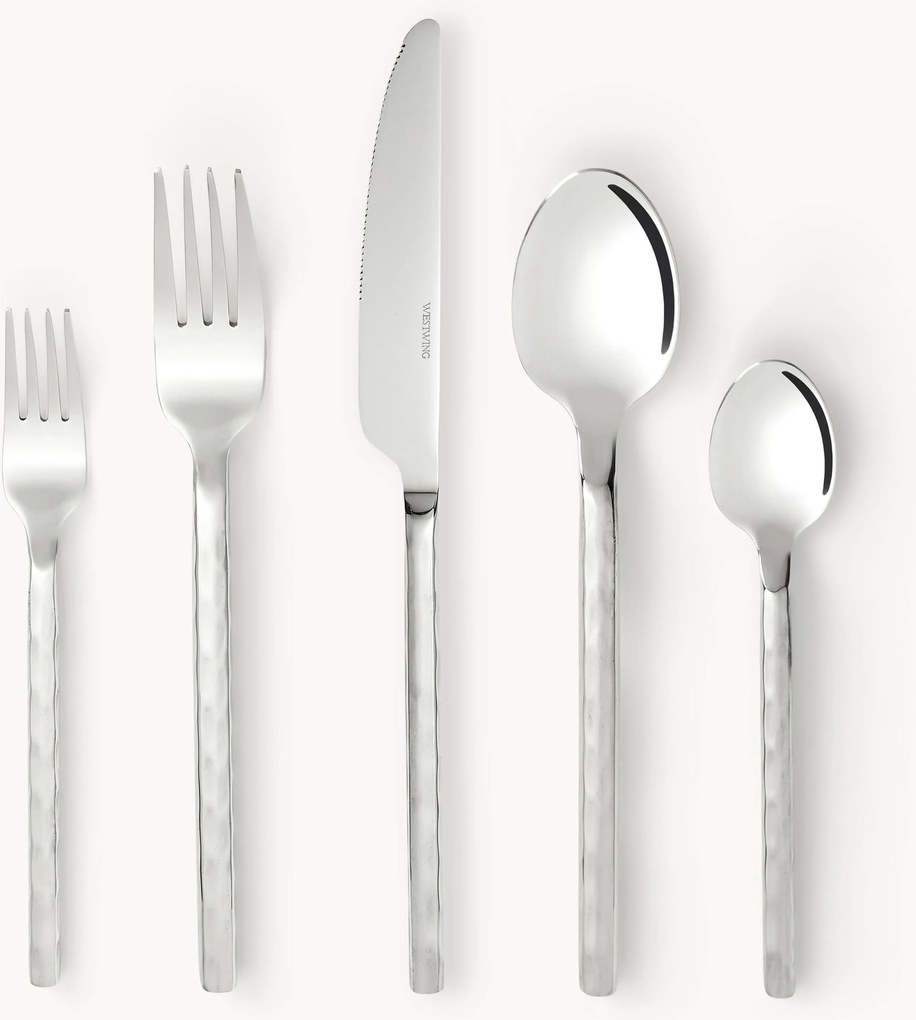 Conjunto de talheres altamente polidos com cabos martelados Miles, 4 pessoas, conjunto de 20