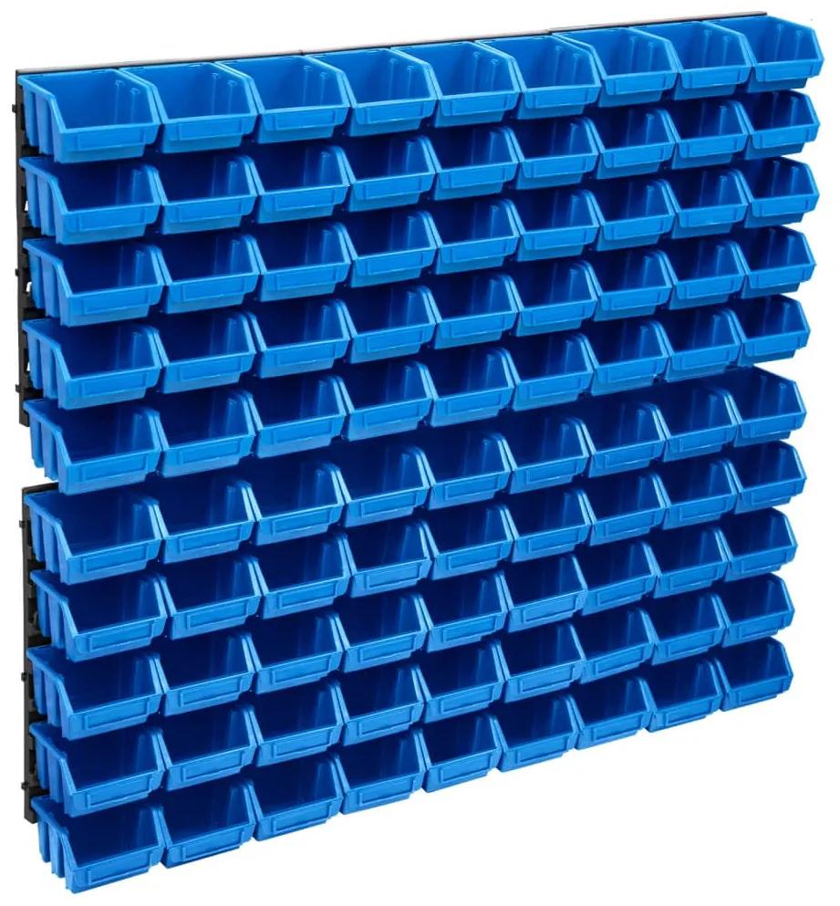 150816 vidaXL 96 pcs Kit caixas arrumação com painéis parede azul e preto