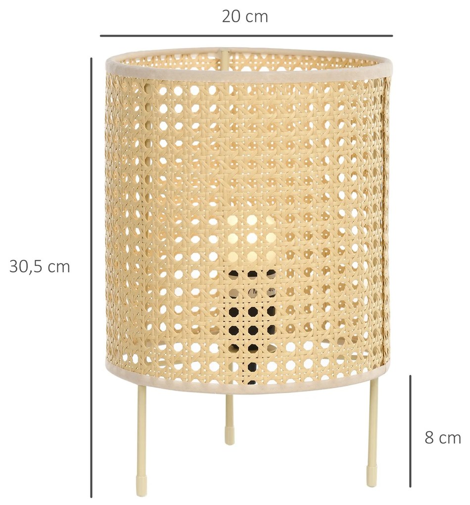 Candeeiro de Mesa Candeeiro de Mesa de Cabeceira Lâmpada E27 Máx. 40W com Ecrã de Vime Sintético Tecido a Mão para Dormitório Escritório Ø20x30,5cm Na