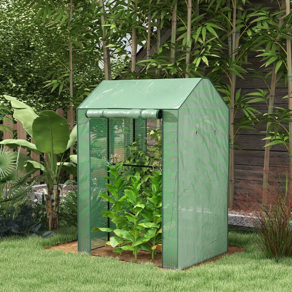 Estufa de jardim com 2 compartimentos e 2 portas enroláveis 100  x 80 x 150  cm - 0,8 m² Estufa para tomates Verde