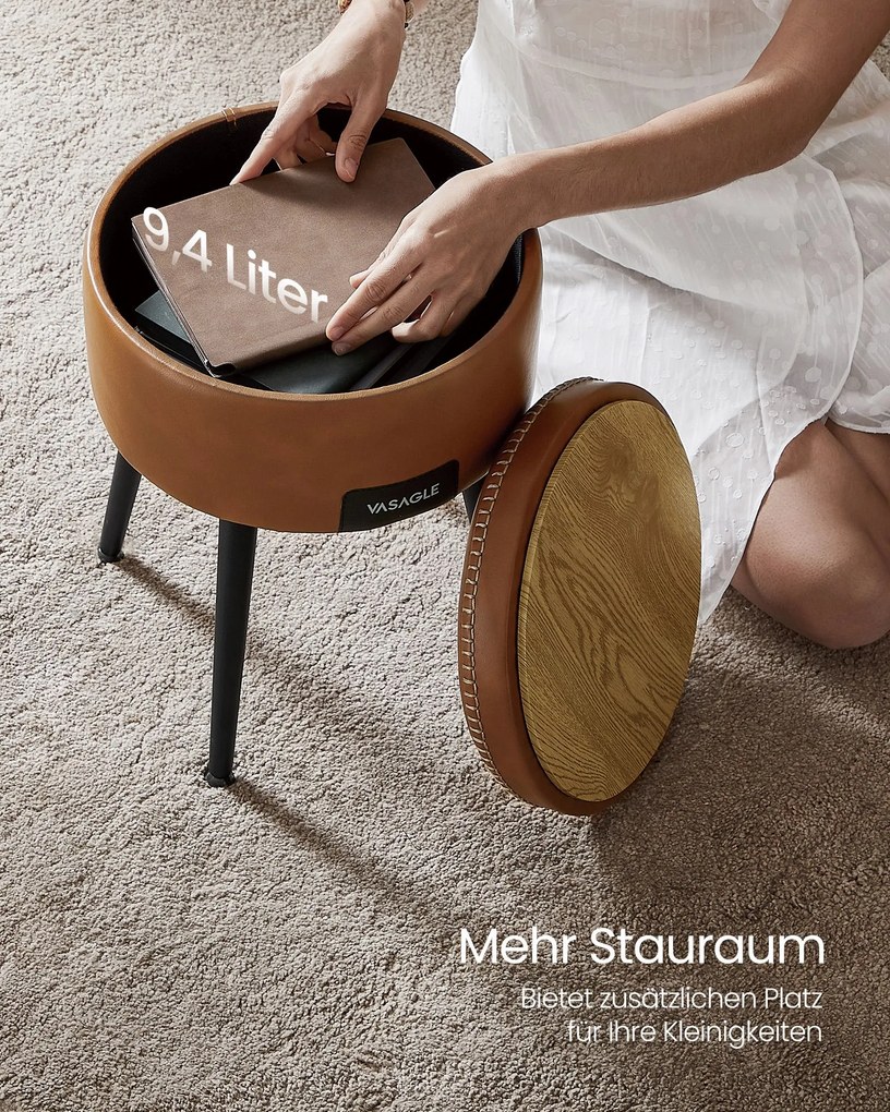 Banco com arrumação estilo meados do século Coleção EKHO Castanho Caramelo