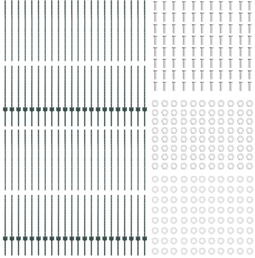 Postes de Cerca 44 pcs U-Channel Verde 200 cm Aço