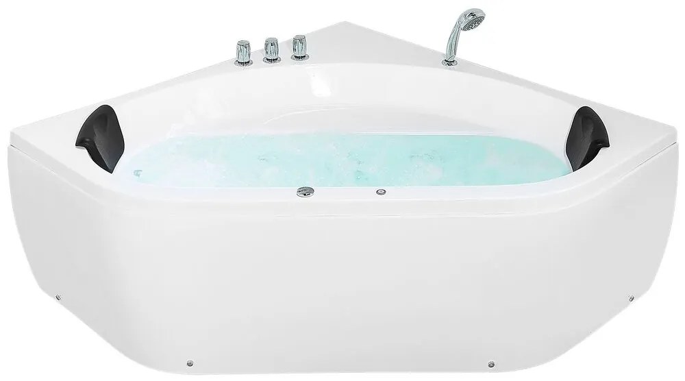 Banheira de hidromassagem de canto em acrílico branco com LED 140 x 140 cm MEVES Beliani
